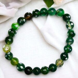 8mm Green Spotted Agate Beaded Stretchy Bracelet